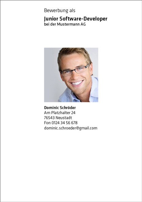 So könnte dein Deckblatt aussehen Ein Deckblatt für die Bewerbung